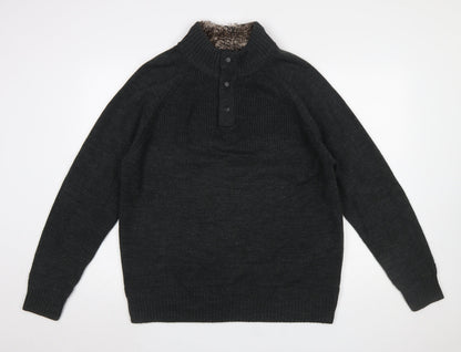Mens UK Size XL F&F Black Henley Jumper