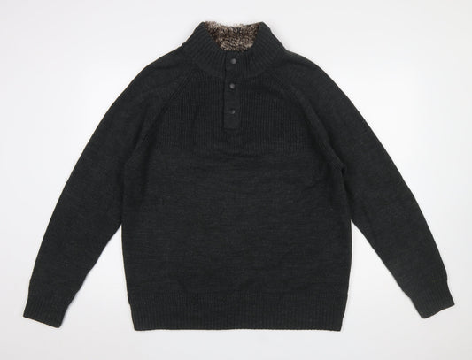 Mens UK Size XL F&F Black Henley Jumper
