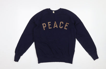 Earth Positive Women Navy Blue Peace Graphic Crew Sweatshirt XS