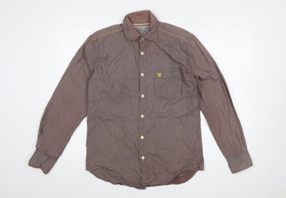 Lee Cooper Men's Brown Striped Cotton Long Sleeve Button-Up Shirt Size S