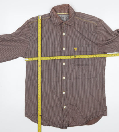Lee Cooper Men's Brown Striped Cotton Long Sleeve Button-Up Shirt Size S