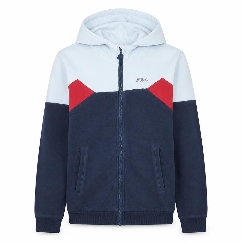 Front view of Fila boys’ multicoloured full zip hoodie 13-14 years colourblock logo sweatshirt