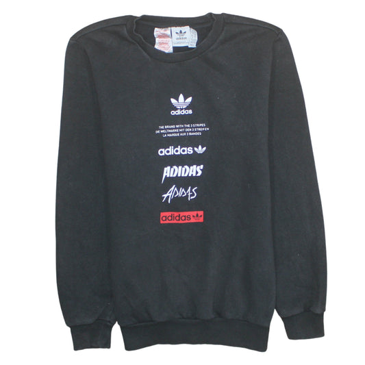 Adidas Boys Black 13-14 Years Pullover Fleece Sweatshirt Crew Neck Logo