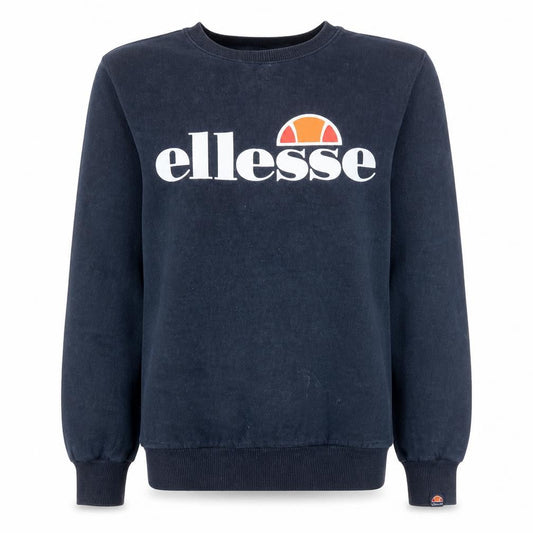 Front view of Ellesse women’s navy blue crew neck pullover sweatshirt uk 8
