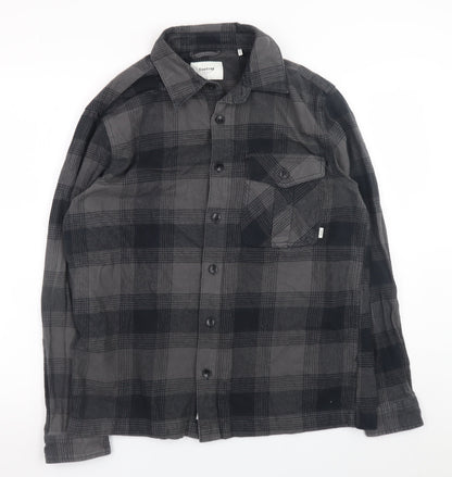 Firetrap Men's Grey Check Flannel Button-Up Shirt Size L