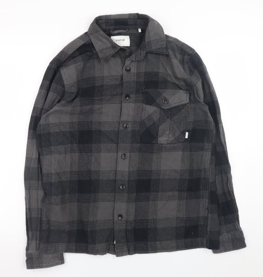 Firetrap Men's Grey Check Flannel Button-Up Shirt Size L