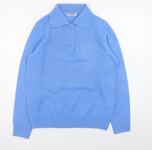 Womens UK Size 10/12 Damart Blue Henley Jumper