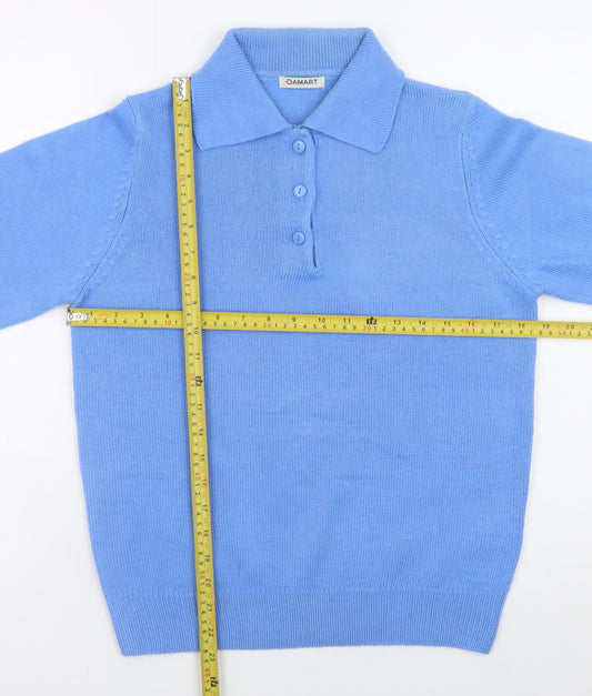 Womens UK Size 10/12 Damart Blue Henley Jumper