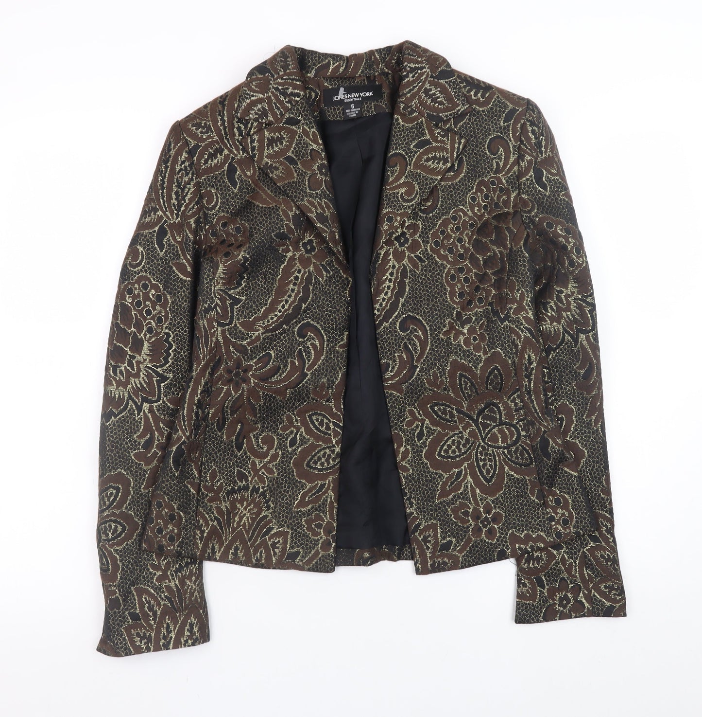 Jones New York Womens Brown Floral Blazer Size 10 Wool Blend Jacket