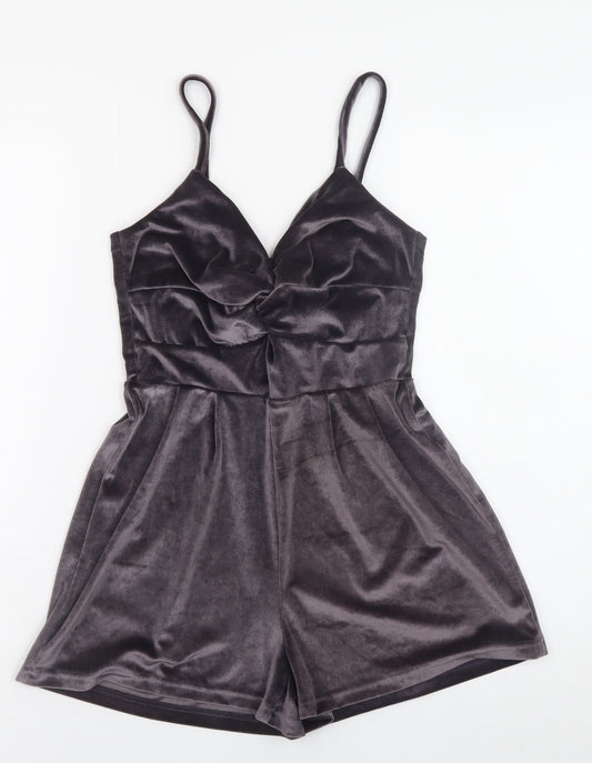 Pink Vanilla Women's Grey Velvet Playsuit UK 8 Sleeveless V-Neck