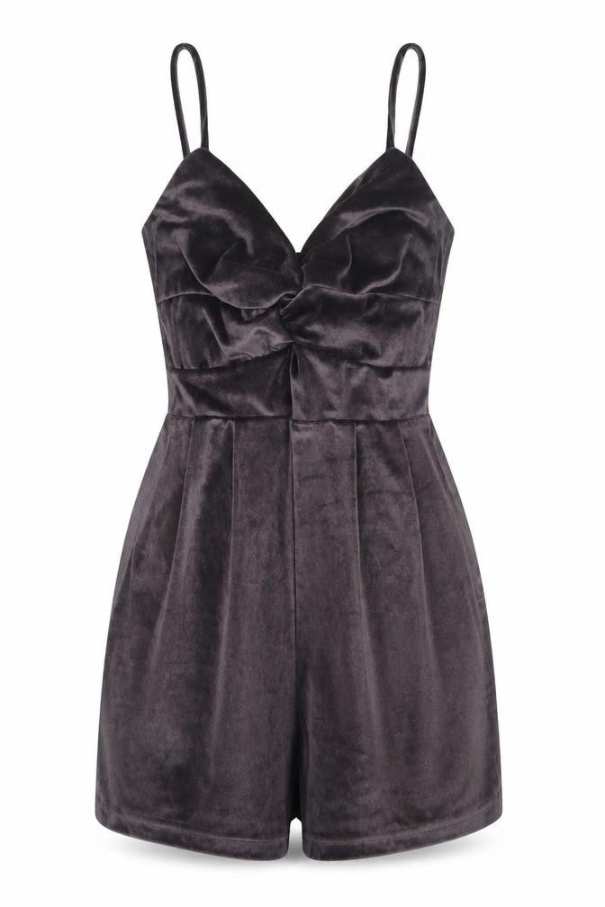 Pink Vanilla Women's Grey Velvet Playsuit UK 8 Sleeveless V-Neck