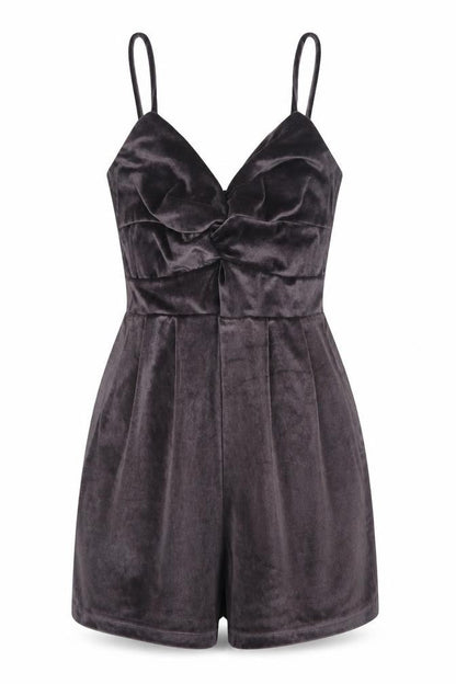 Pink Vanilla Women's Grey Velvet Playsuit UK 8 Sleeveless V-Neck