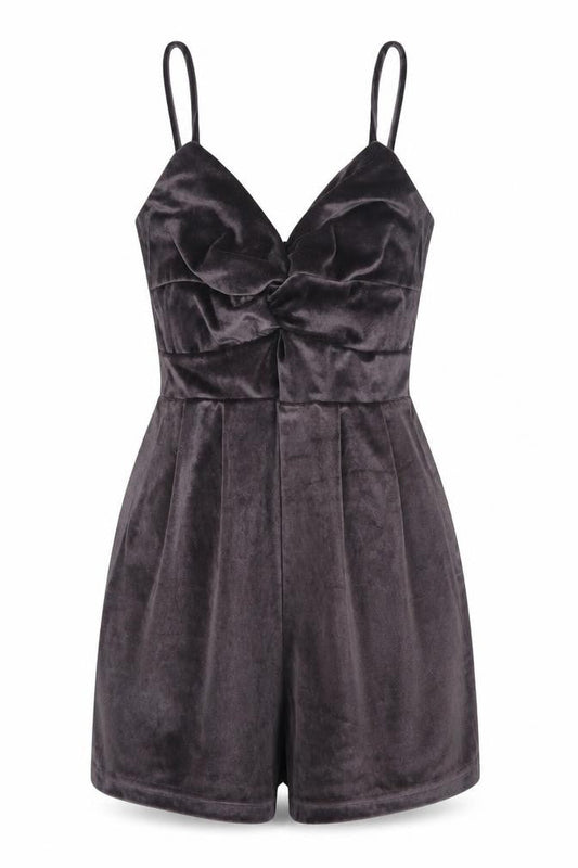 Pink Vanilla Women's Grey Velvet Playsuit UK 8 Sleeveless V-Neck