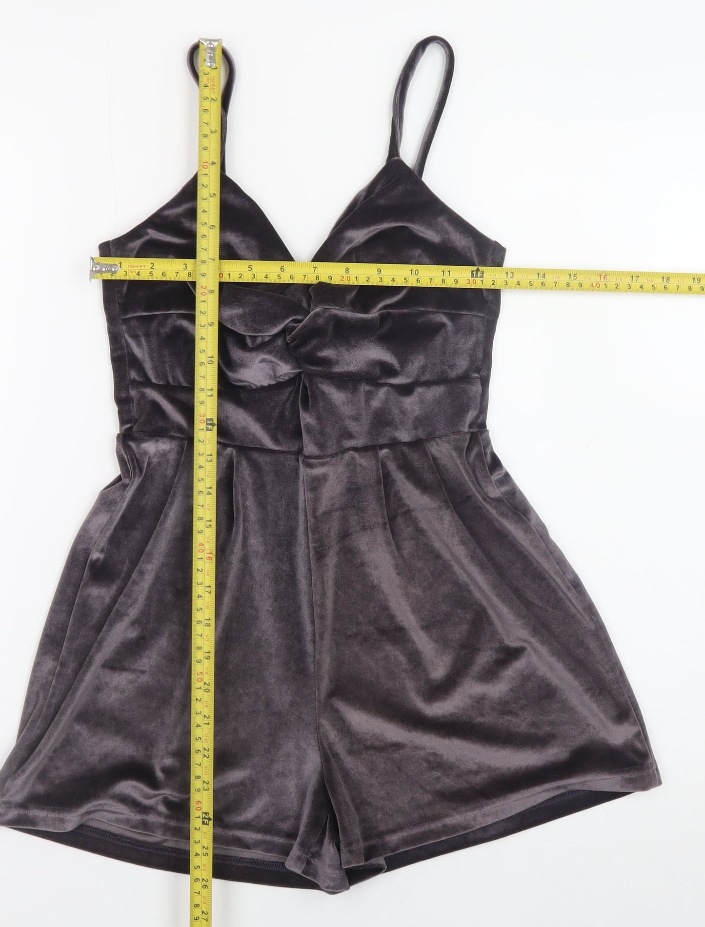 Pink Vanilla Women's Grey Velvet Playsuit UK 8 Sleeveless V-Neck