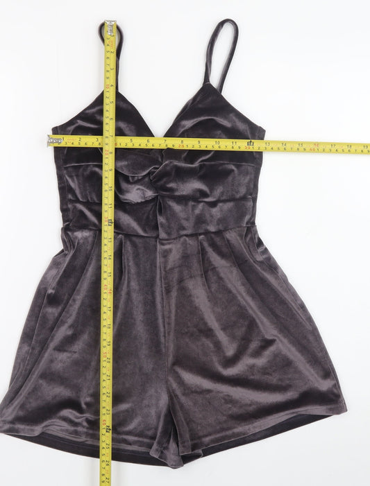 Pink Vanilla Women's Grey Velvet Playsuit UK 8 Sleeveless V-Neck