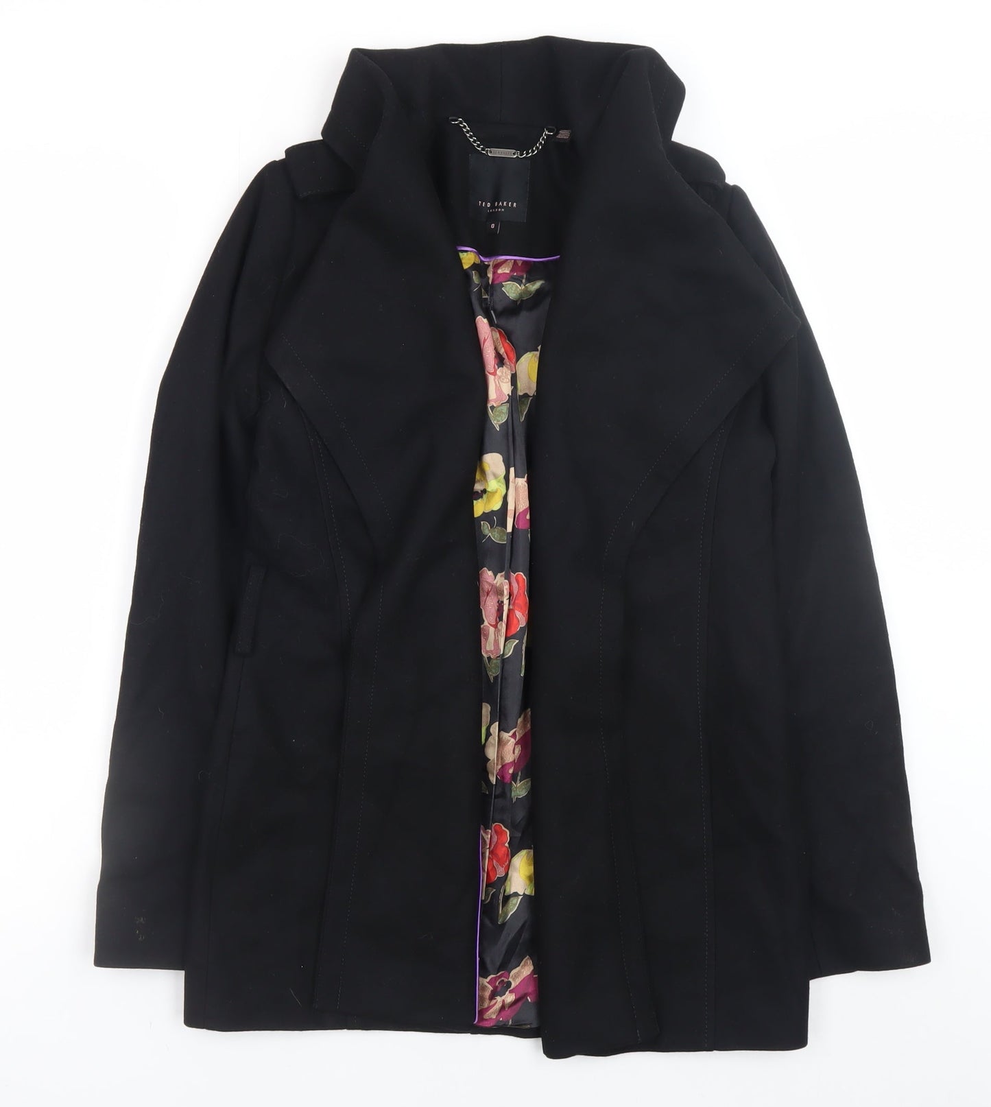 Womens UK Size 8 Ted Baker Black Overcoat