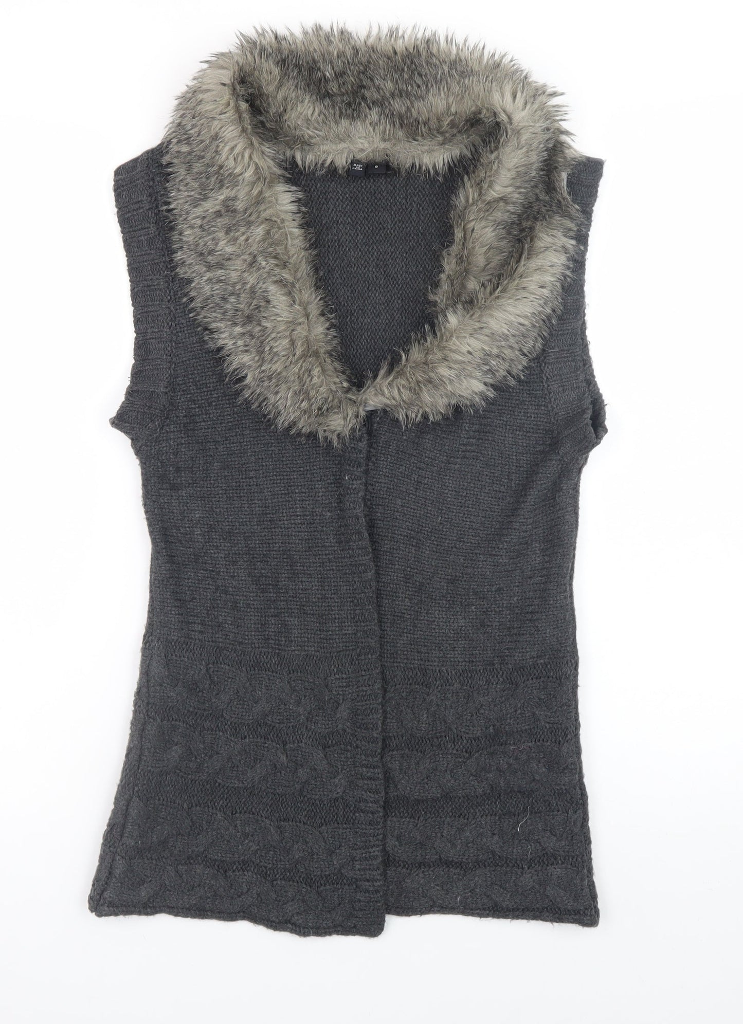 XOXO Womens Grey Sleeveless Faux Fur Trim Knit Vest Jumper Size S