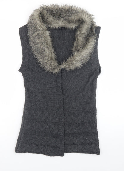 XOXO Womens Grey Sleeveless Faux Fur Trim Knit Vest Jumper Size S