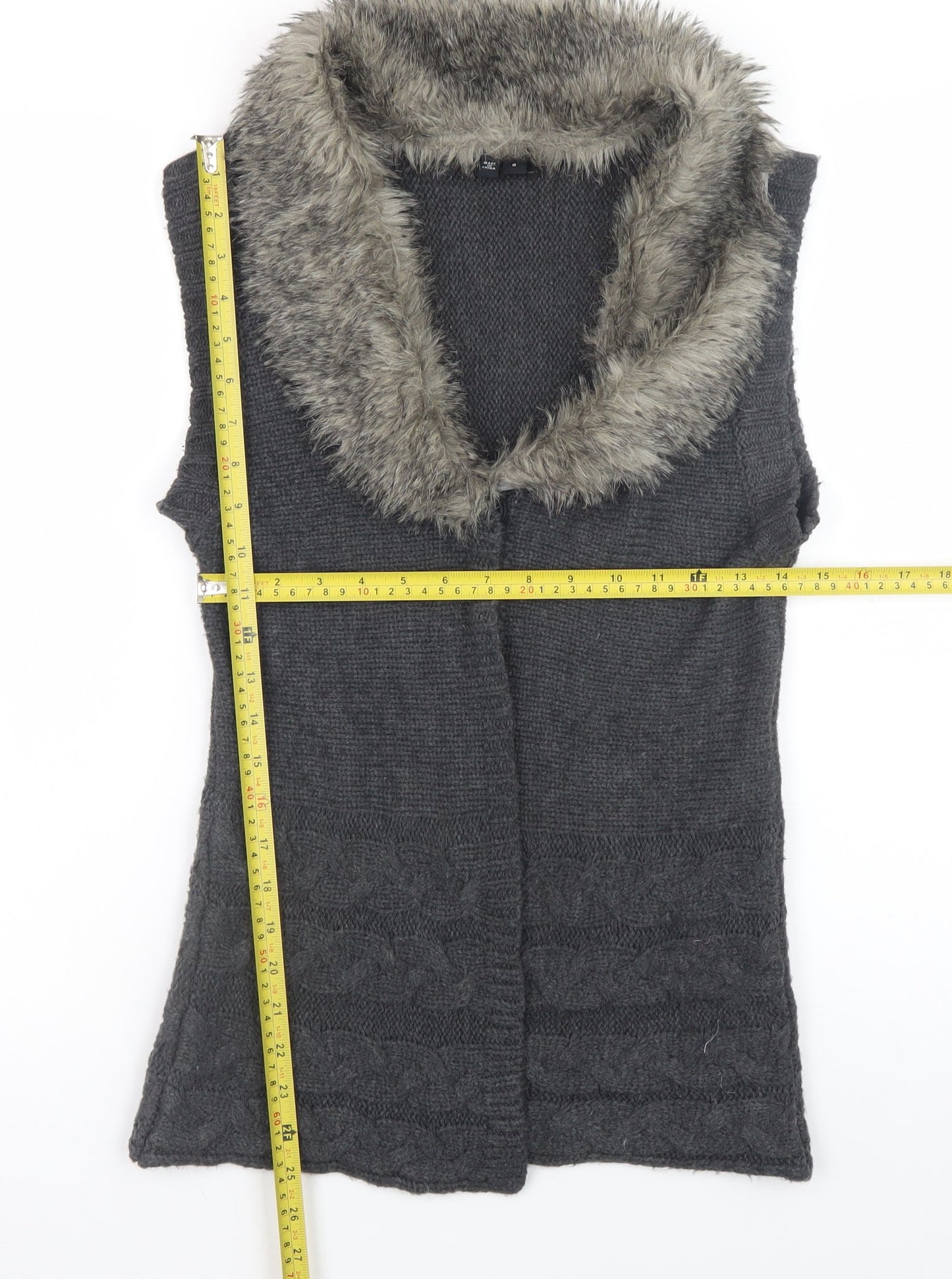 XOXO Womens Grey Sleeveless Faux Fur Trim Knit Vest Jumper Size S
