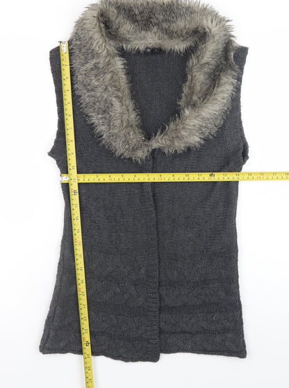XOXO Womens Grey Sleeveless Faux Fur Trim Knit Vest Jumper Size S