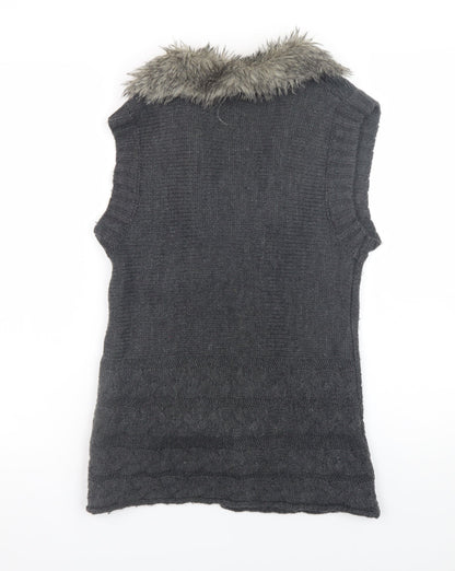 XOXO Womens Grey Sleeveless Faux Fur Trim Knit Vest Jumper Size S