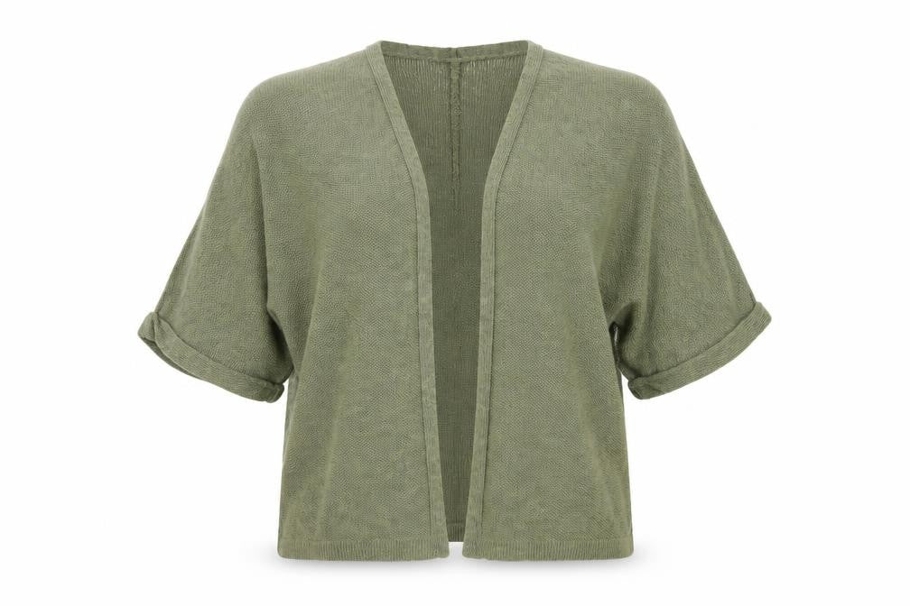 Gap Women Green Open Front Cardigan XS Short Sleeve Cotton Ramie Knit