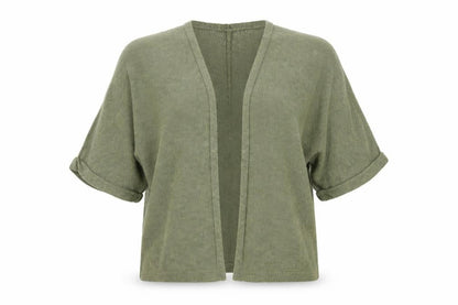 Gap Women Green Open Front Cardigan XS Short Sleeve Cotton Ramie Knit