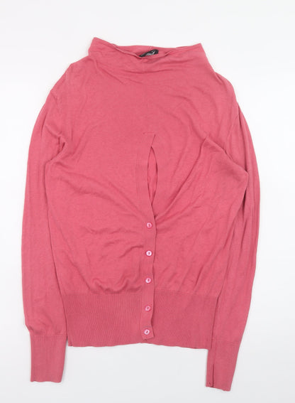 Claudia Sträter Women Pink Silk Cotton High Neck Button Cardigan Size 10