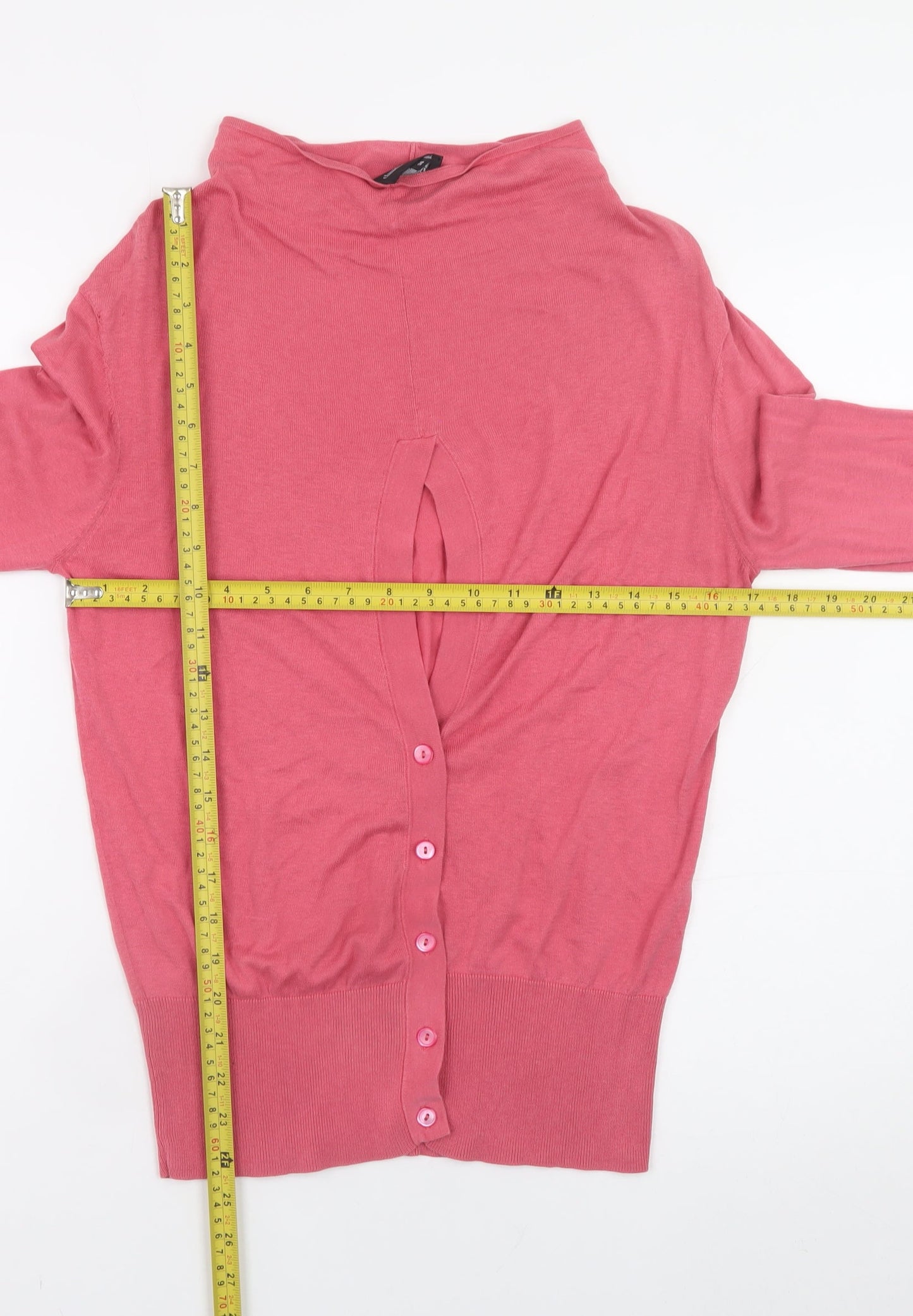 Claudia Sträter Women Pink Silk Cotton High Neck Button Cardigan Size 10