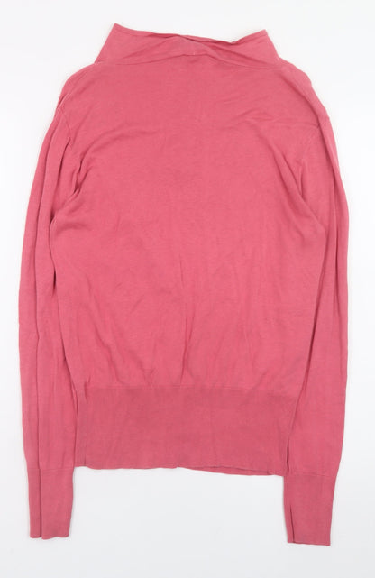 Claudia Sträter Women Pink Silk Cotton High Neck Button Cardigan Size 10