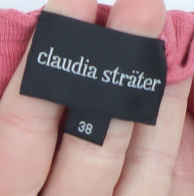 Claudia Sträter Women Pink Silk Cotton High Neck Button Cardigan Size 10