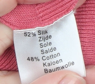 Claudia Sträter Women Pink Silk Cotton High Neck Button Cardigan Size 10