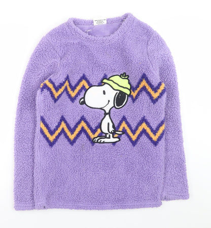 Snoopy Men’s Purple Fleece Pyjama Top Size XS Peanuts Graphic Loungewear