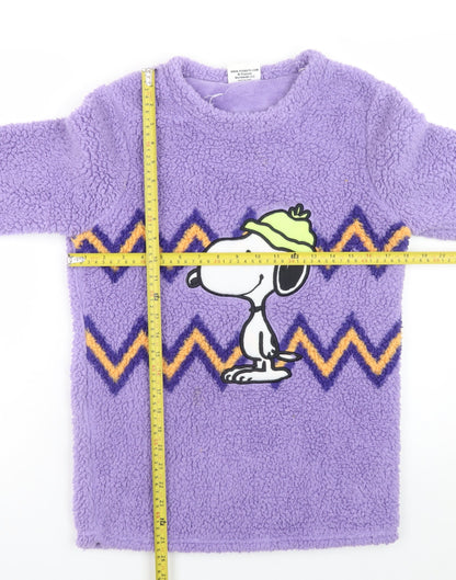 Snoopy Men’s Purple Fleece Pyjama Top Size XS Peanuts Graphic Loungewear