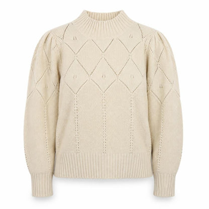 FatFace Women Beige High Neck Puff Sleeve Knit Jumper Size 14