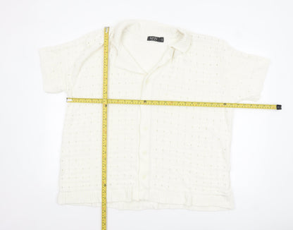 boohooMAN Men’s Ivory Short Sleeve Collared Knit Cardigan M