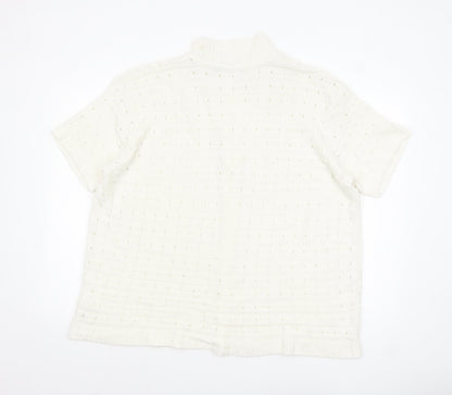 boohooMAN Men’s Ivory Short Sleeve Collared Knit Cardigan M
