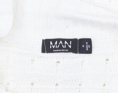 boohooMAN Men’s Ivory Short Sleeve Collared Knit Cardigan M