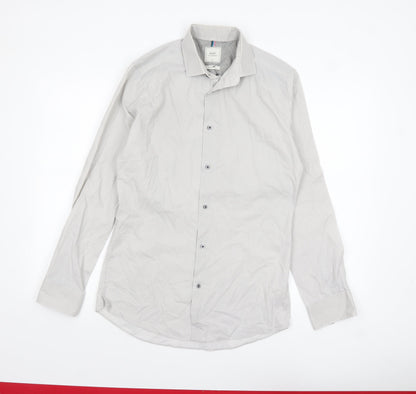 Next Men’s White Geometric Slim Fit Long Sleeve Shirt 15in