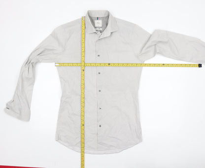 Next Men’s White Geometric Slim Fit Long Sleeve Shirt 15in