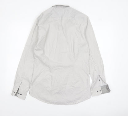 Next Men’s White Geometric Slim Fit Long Sleeve Shirt 15in