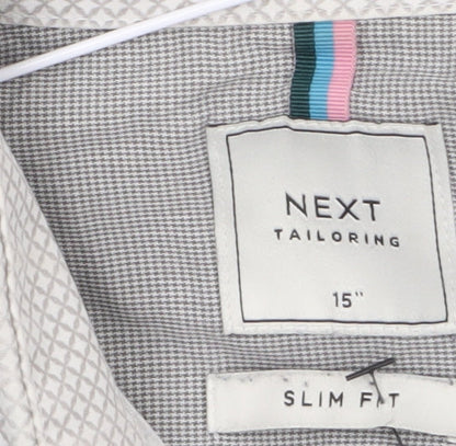 Next Men’s White Geometric Slim Fit Long Sleeve Shirt 15in