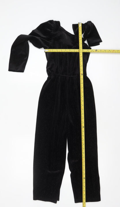 Zara Girls Black Velvet One Shoulder Long Sleeve Jumpsuit 9 Years