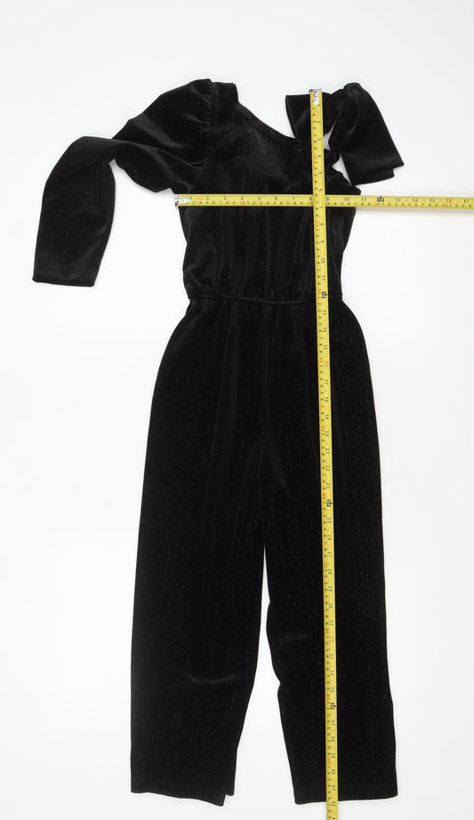 Zara Girls Black Velvet One Shoulder Long Sleeve Jumpsuit 9 Years