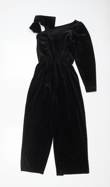 Zara Girls Black Velvet One Shoulder Long Sleeve Jumpsuit 9 Years