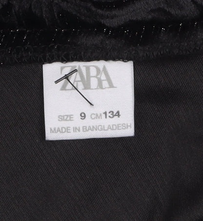 Zara Girls Black Velvet One Shoulder Long Sleeve Jumpsuit 9 Years