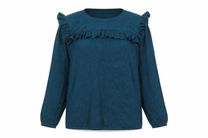 FatFace Women's Blue Ruffle Crew Neck Long Sleeve Jumper Size 14