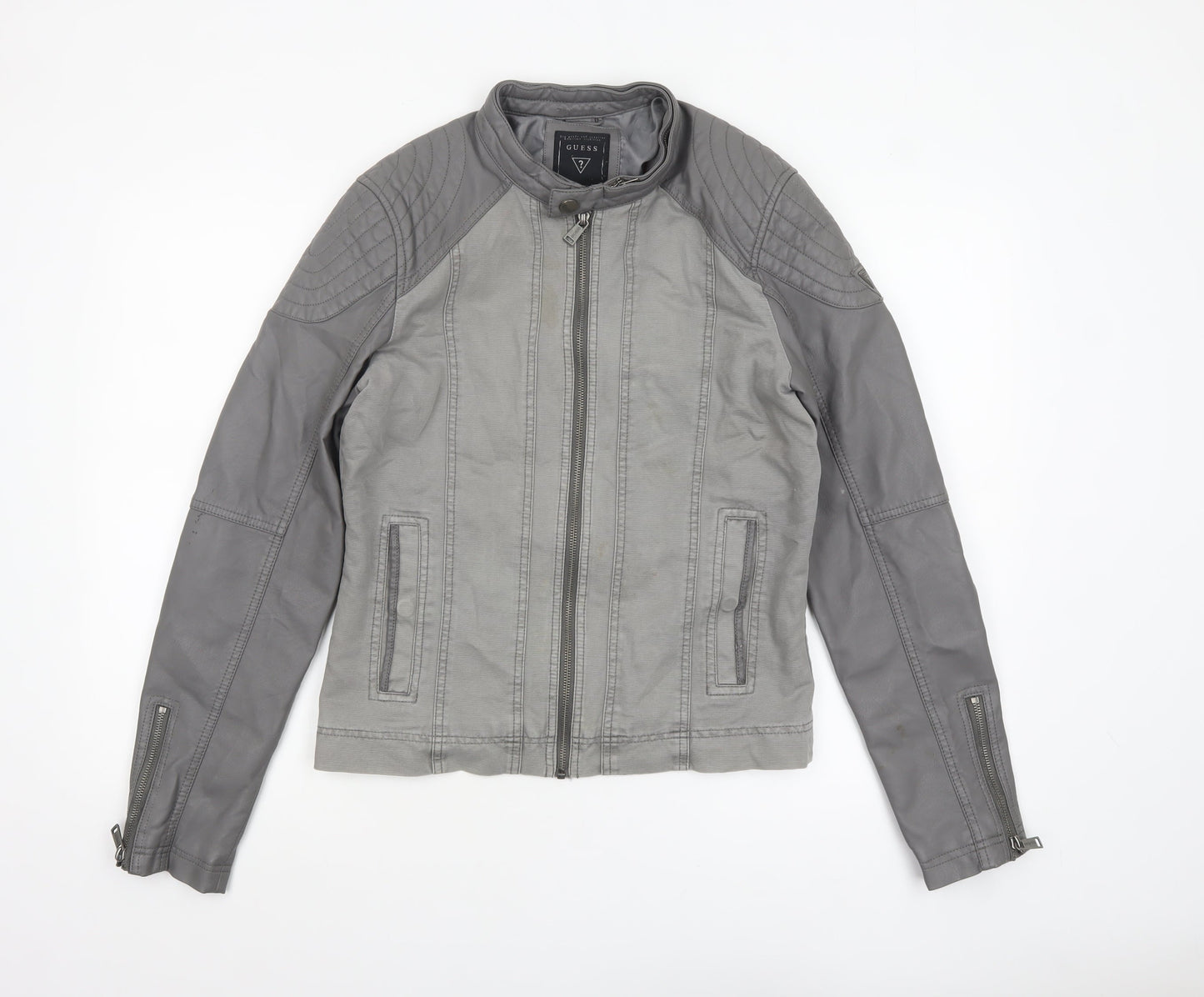 Womens UK Size XS GUESS Grey Biker Coat
