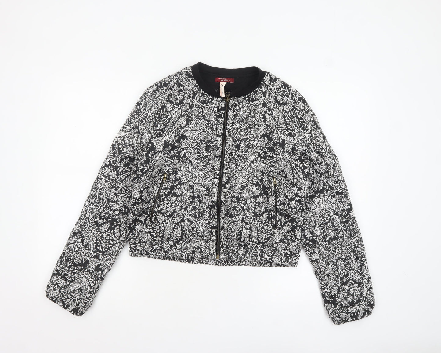 Womens UK Size L Bershka Black Bomber Jacket