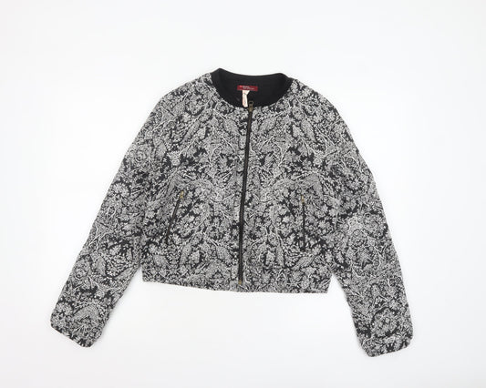 Womens UK Size L Bershka Black Bomber Jacket